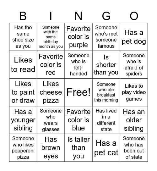 Human Bingo Card