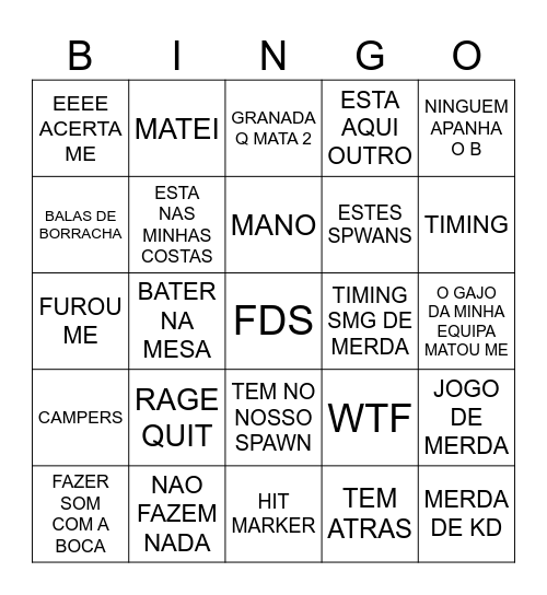 BINGO DO CUNHAMORE COD6 Bingo Card