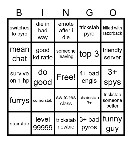 spy tf2 bingo Card