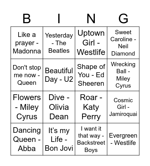 Spotify Music Bingo Card