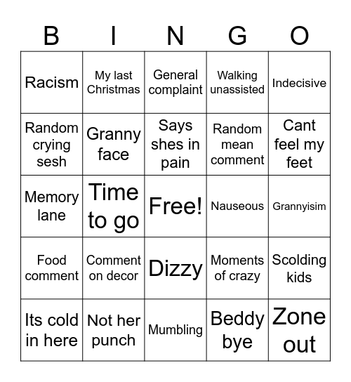 Granny Bingo Card