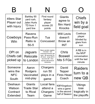 FoOtBaLl Bingo Card
