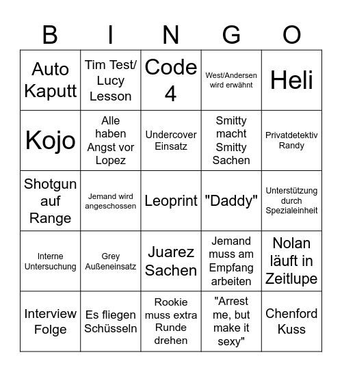 The Rookie Bingo Card