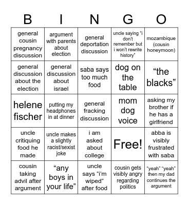 thanksgiving bingo Card