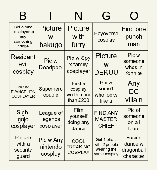 Comic con! Bingo Card