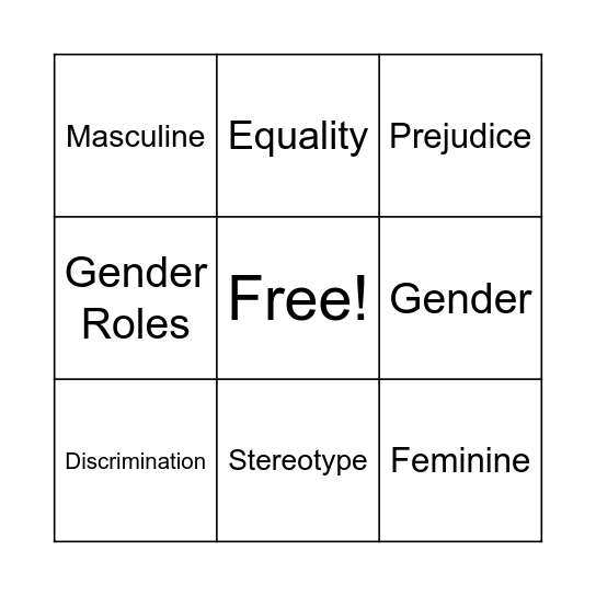 Gender Stereotypes Bingo Card