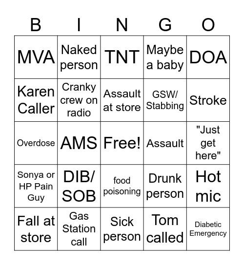 Black Friday 911 Bingo Card