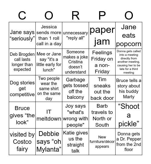 CORPO Bingo Card