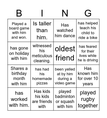 Find the Connections: Tariq's Birthday Bingo Card