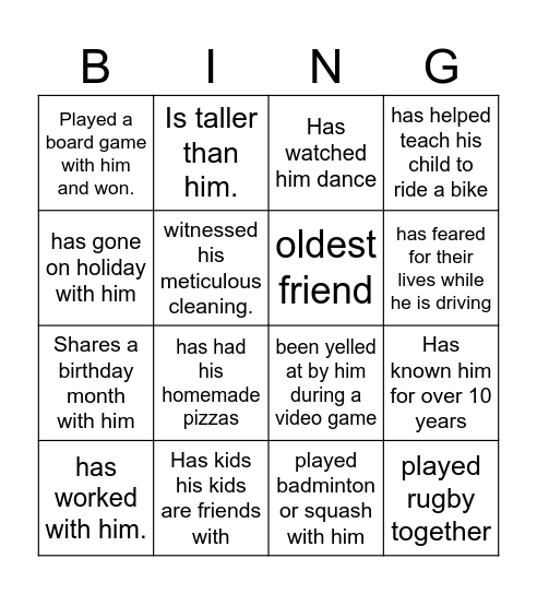 Find the Connections: Tariq's Birthday Bingo Card