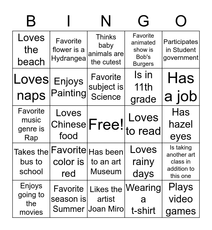 Ice Breaker Bingo Card