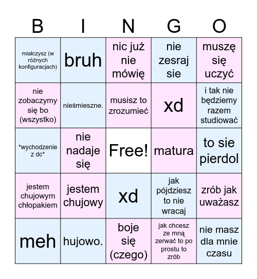 top 10 argumentów w kłótniach Bingo Card