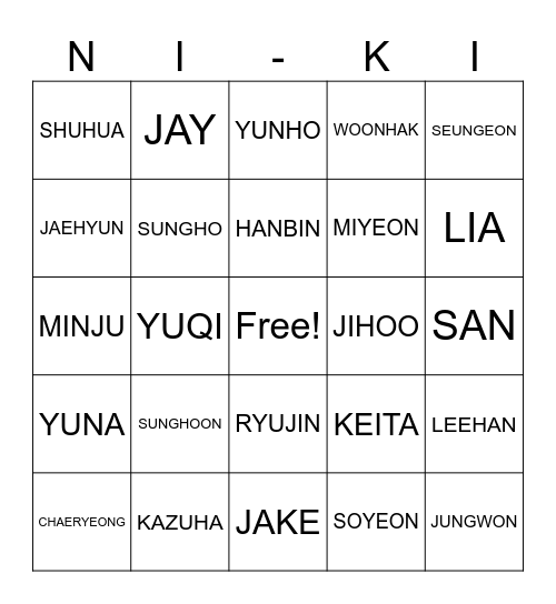 Ni-ki's Bingo Card