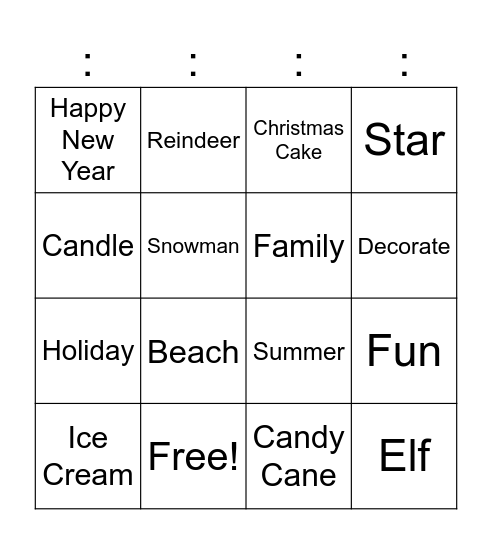 Christmas/Summer Bingo Card