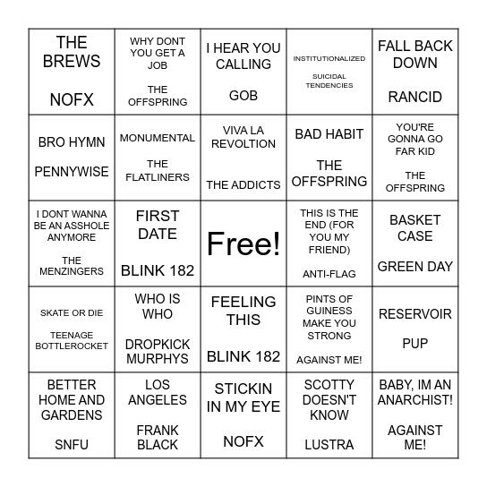 PUNK BINGO ROUND 3 Bingo Card