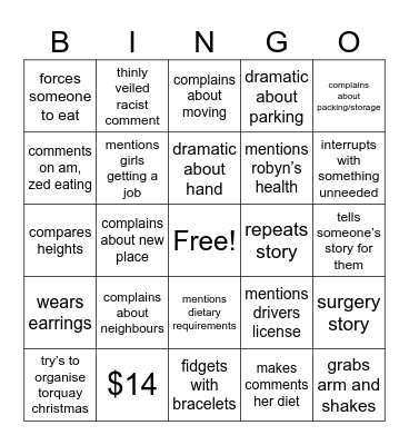 Mardi Bingo Card