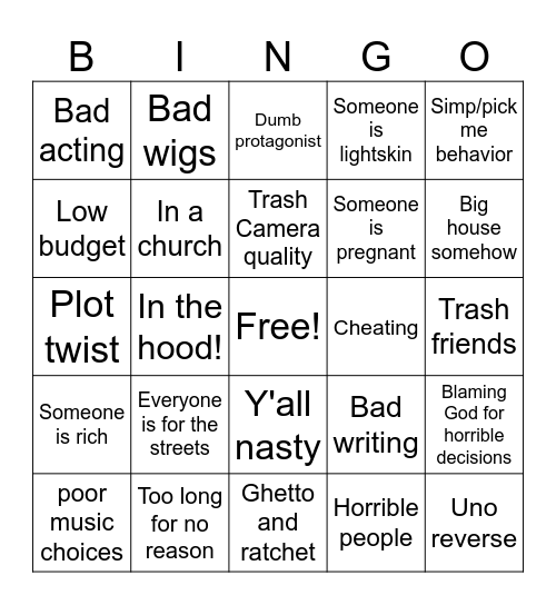 Tubi movies Bingo Card