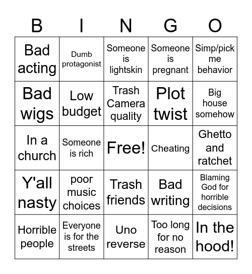 Tubi movies Bingo Card