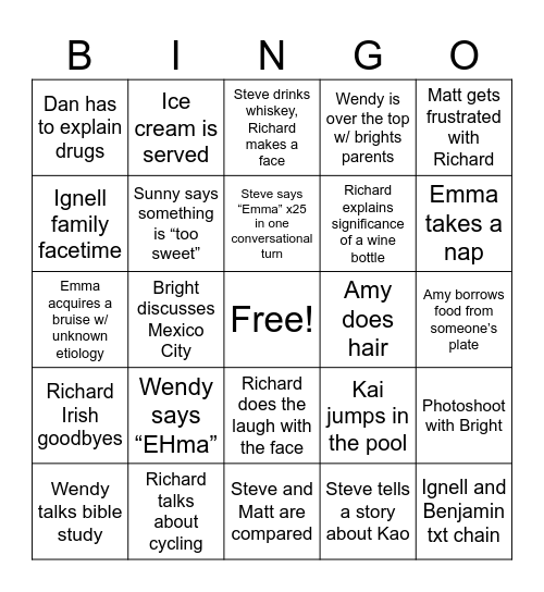 Benjamin bingo Card