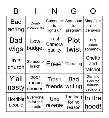 Tubi movies Bingo Card