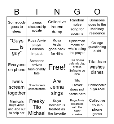 Thanksgiving Bingo Card