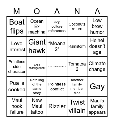 Moana 2 Bingo Card