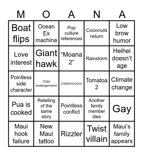 Moana 2 Bingo Card