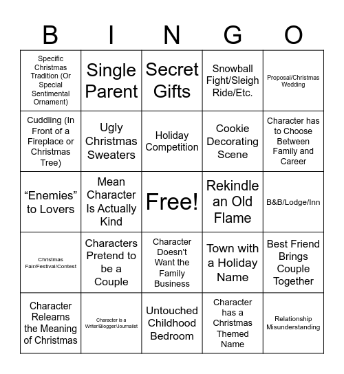 christmas movie bingo Card