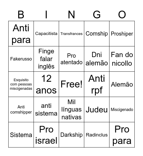 Fake russo bingo Card