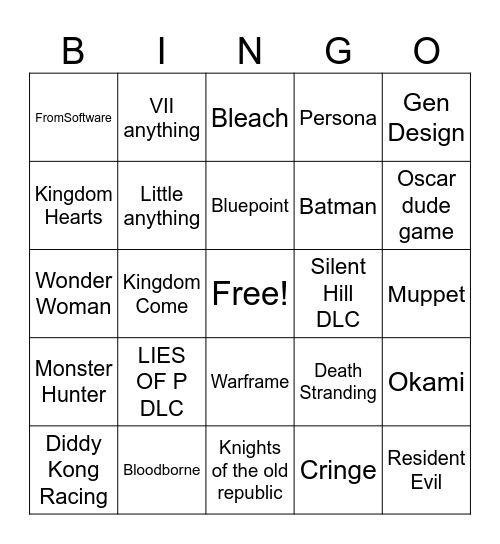 TGA 2024 Bingo Card