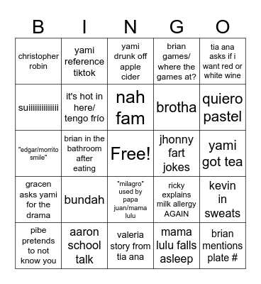 cuyuch thanksgiving Bingo Card