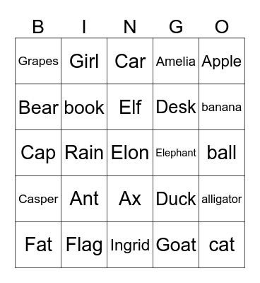 Phonics Bingo Card