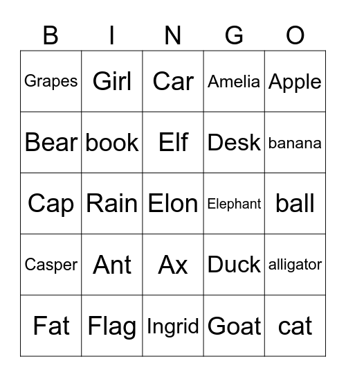 Phonics Bingo Card