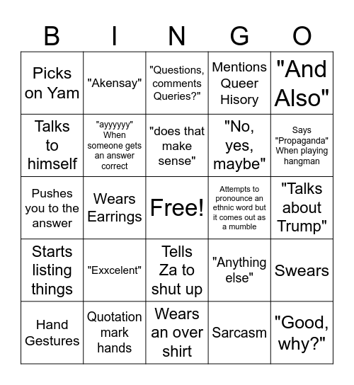 Millsey Bingo Card