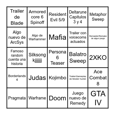 TGA 2024 Bingo Card