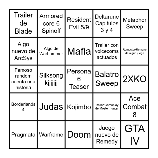 TGA 2024 Bingo Card