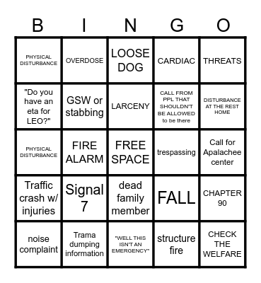 911 DISPATCHER Thanksgiving Bingo Card