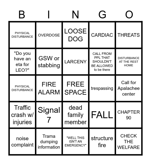 911 DISPATCHER Thanksgiving Bingo Card