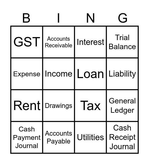 Accounting Vocab Bingo Card