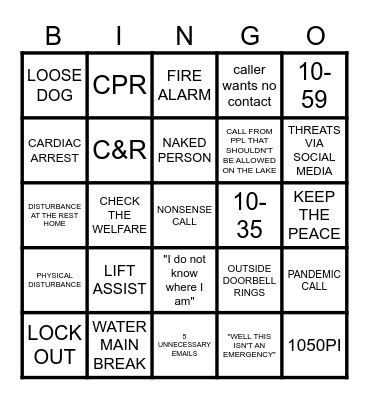 911 DISPATCHER Thanksgiving Bingo Card