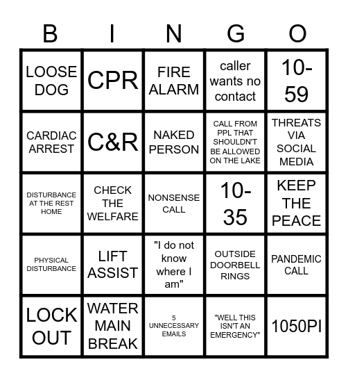 911 DISPATCHER Thanksgiving Bingo Card