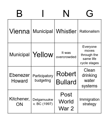 PLAN1001 Bingo Card