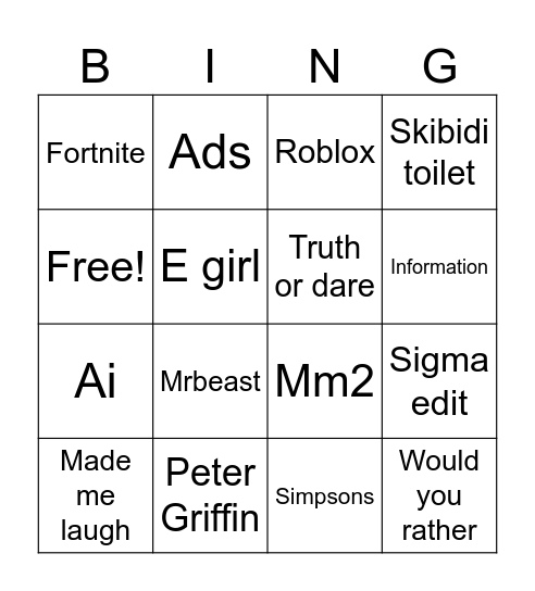 Untitled Bingo Card