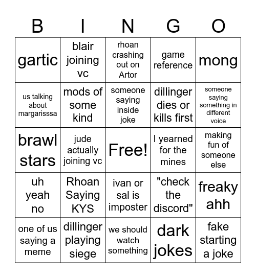 Vc bingo Card