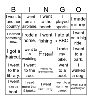 Back to School Bingo Card