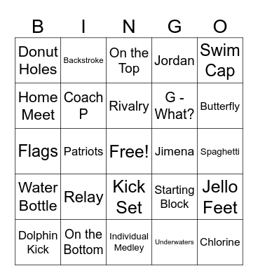 GW Swim Bingo Card