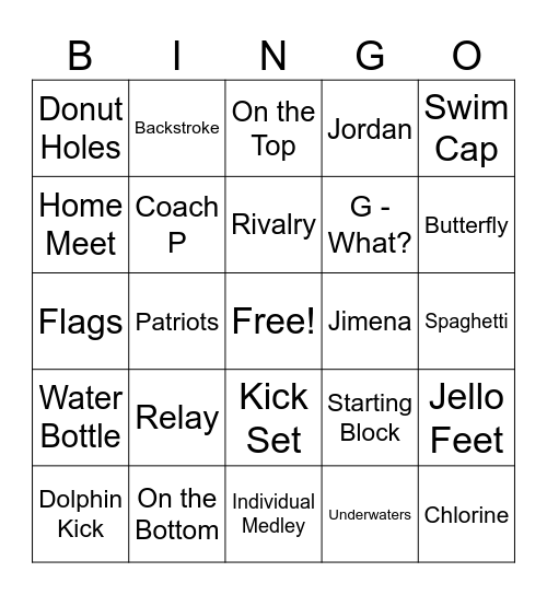 GW Swim Bingo Card