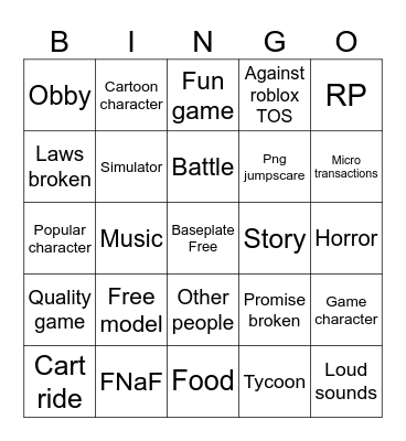 Roblos 2 Bingo Card