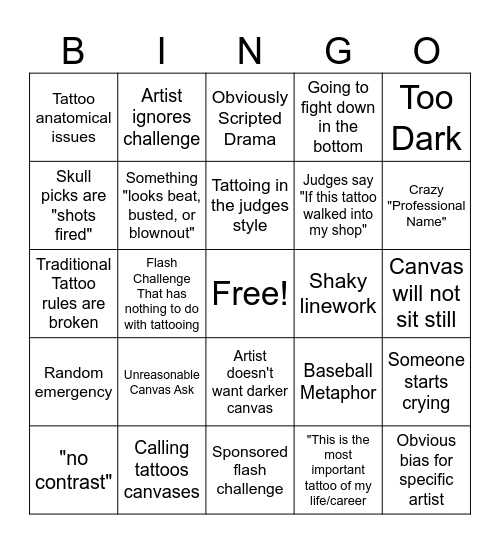 Ink Master Bingo Card