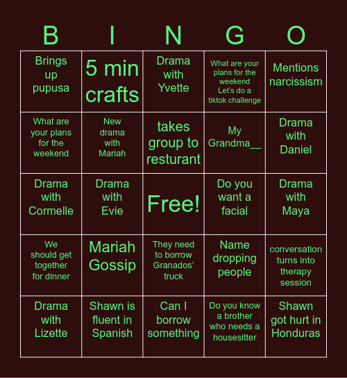 Pritchett Bingo Card